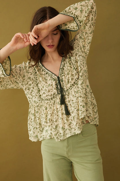Green Petals Flowy Blouse