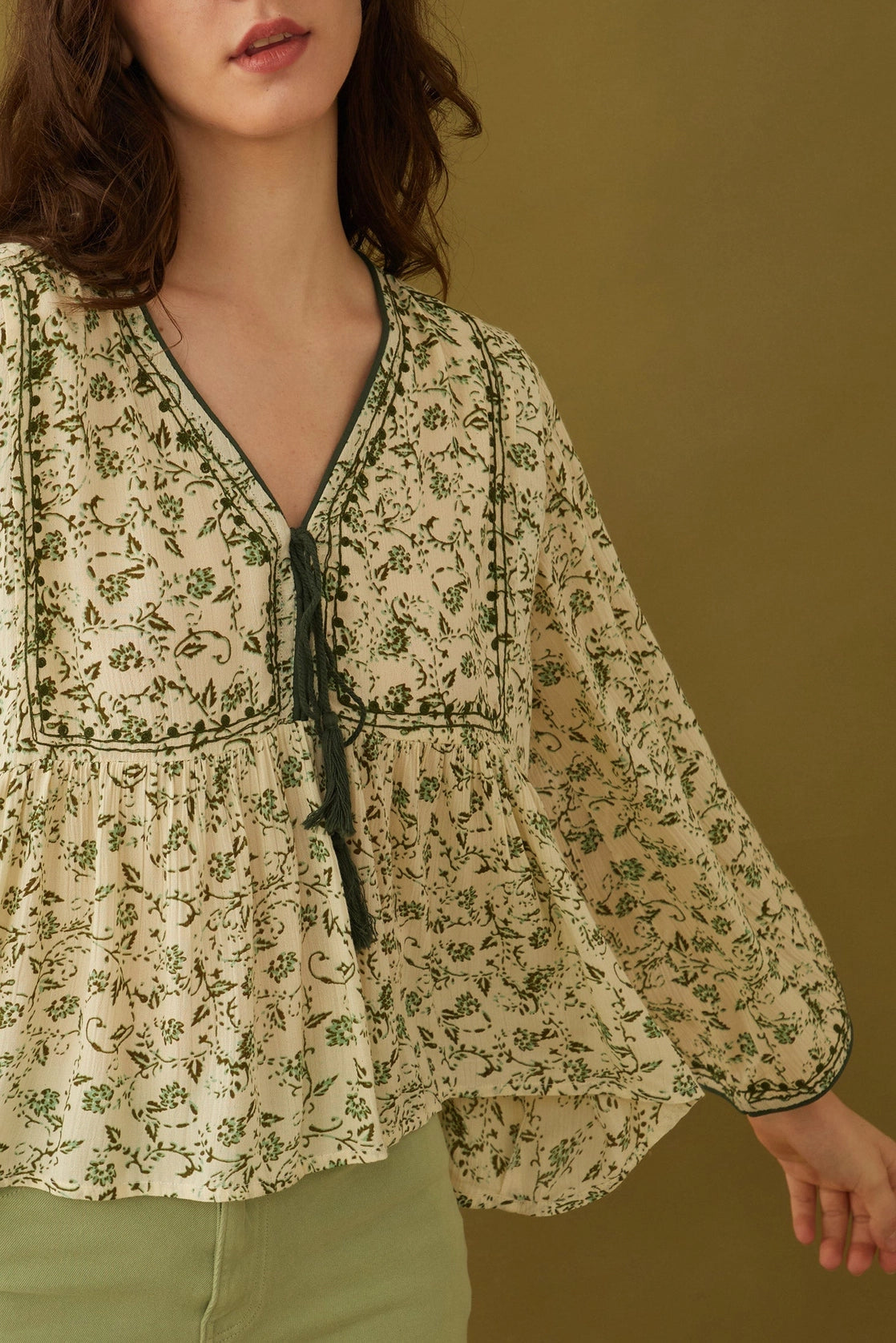 Green Petals Flowy Blouse