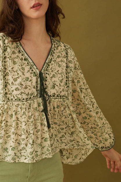 Green Petals Flowy Blouse
