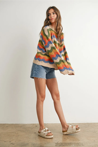 Wavy Chevron Striped Sweater