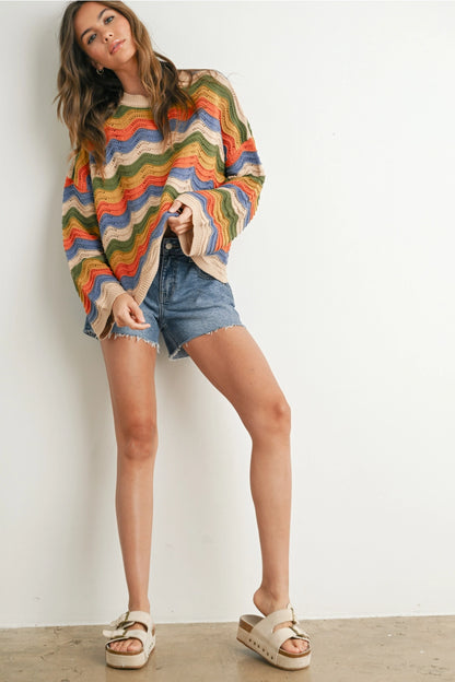 Wavy Chevron Striped Sweater
