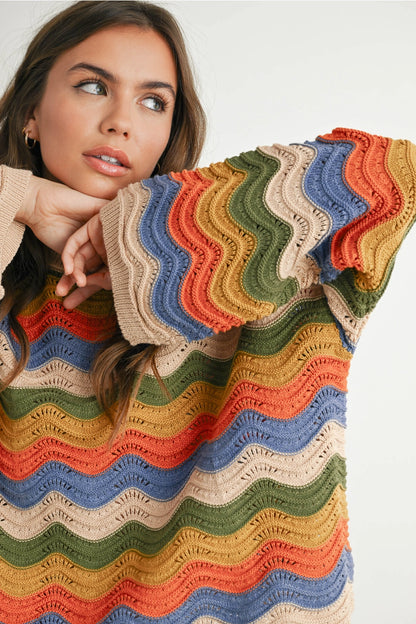 Wavy Chevron Striped Sweater