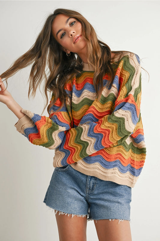 Wavy Chevron Striped Sweater