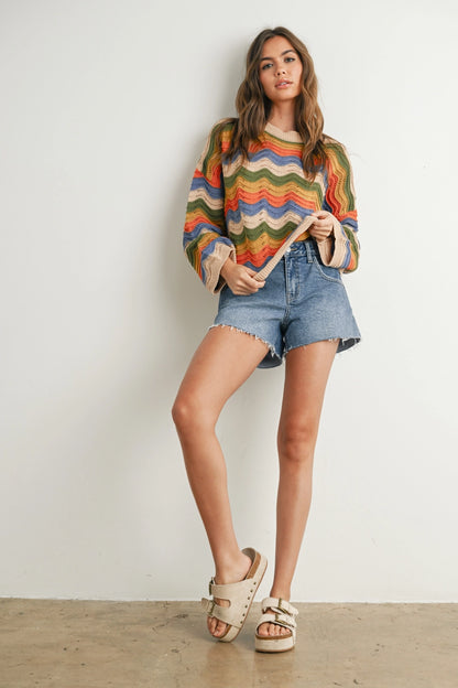 Wavy Chevron Striped Sweater