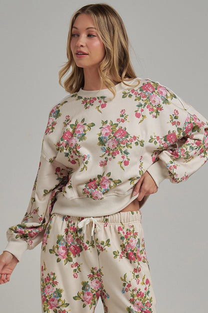 Oversized Floral Fleece Sweatshirt