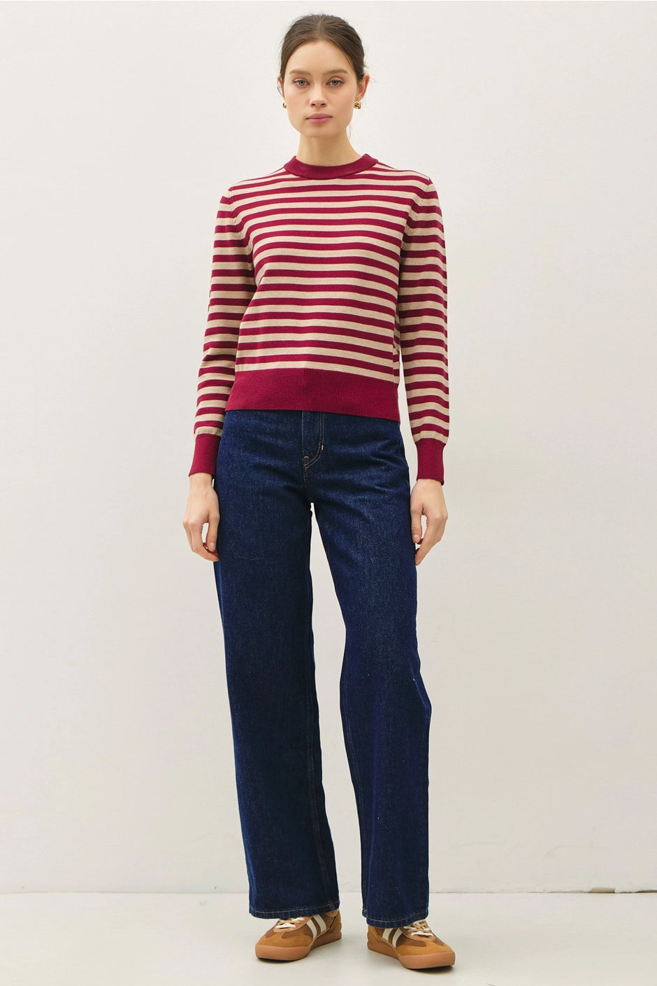 Cropped Striped Sweater Wine