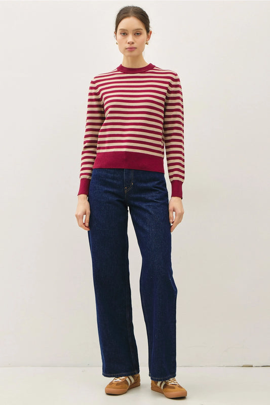 Cropped Striped Sweater Wine