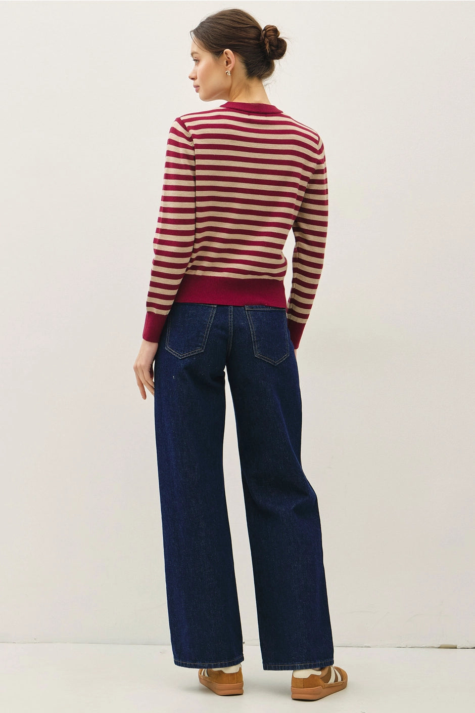 Cropped Striped Sweater Wine
