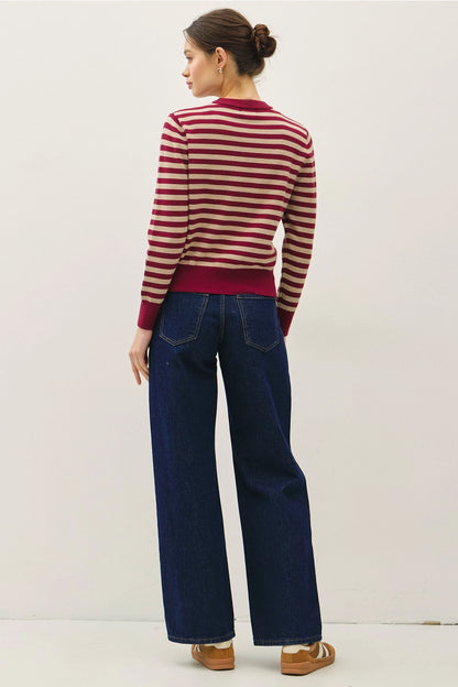 Cropped Striped Sweater Wine