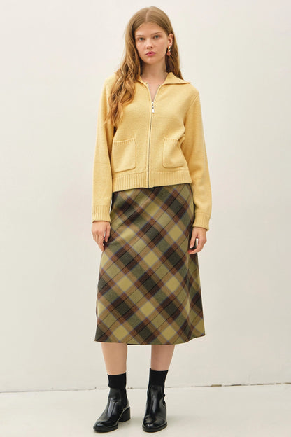 Zip Up Pocket Cardigan Yellow