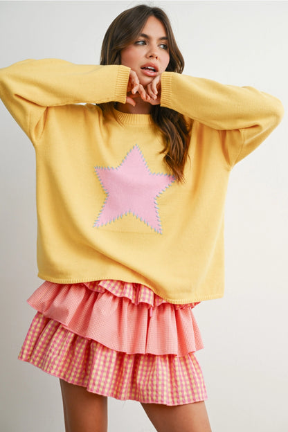 Yellow and Pink Star Sweater