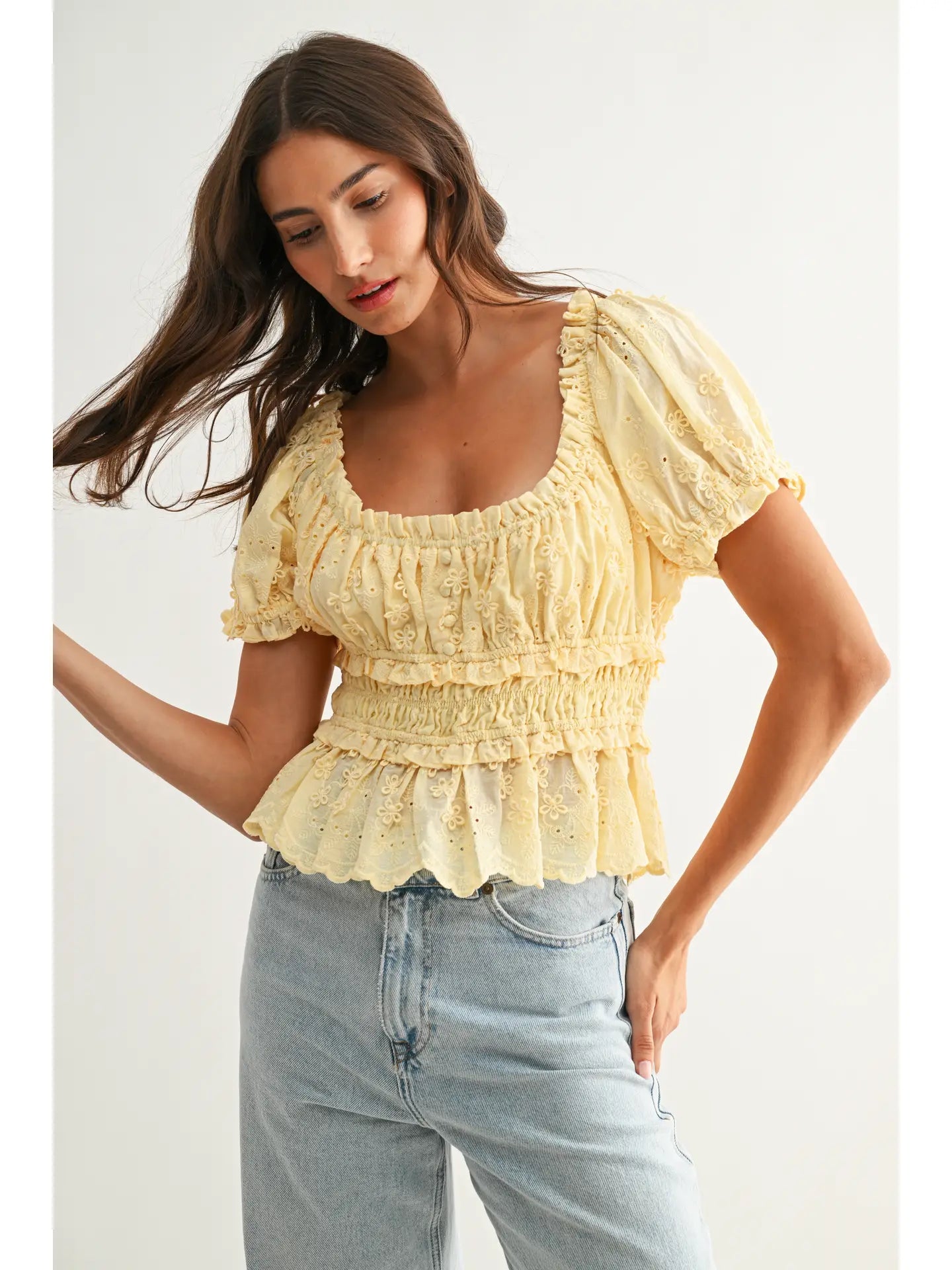 Butter Yellow Eyelet Top