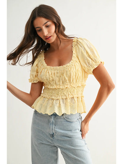 Butter Yellow Eyelet Top