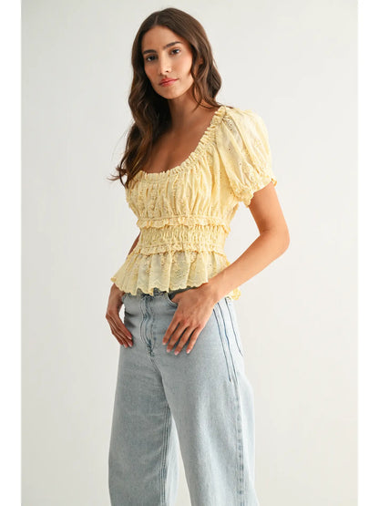 Butter Yellow Eyelet Top