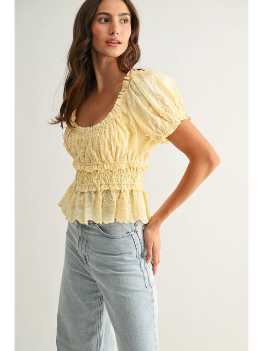 Butter Yellow Eyelet Top