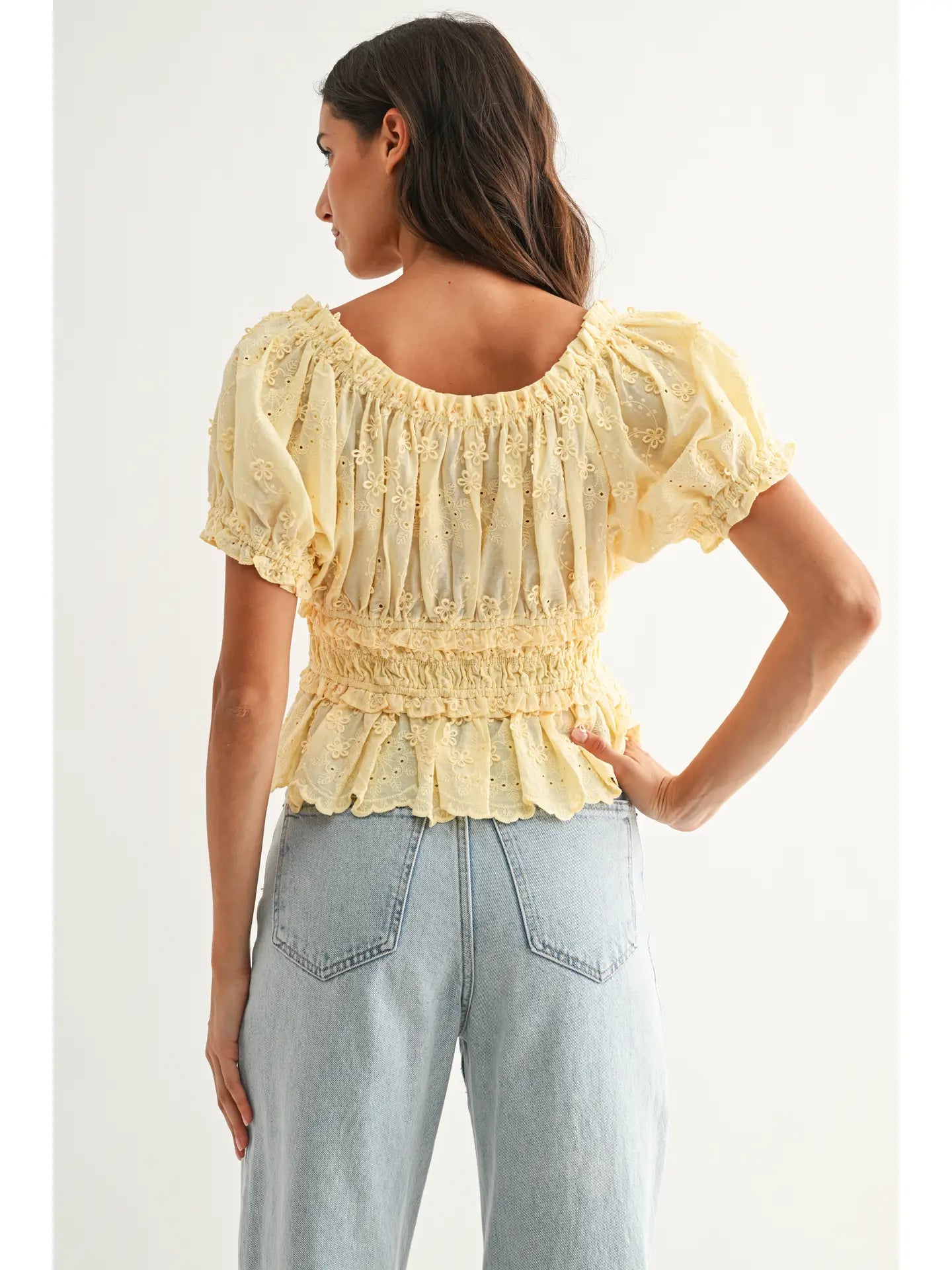 Butter Yellow Eyelet Top