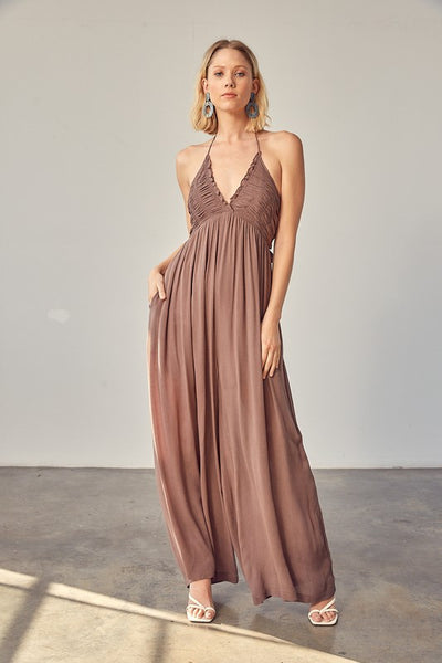 Flowy Halter Tie Back Jumpsuit
