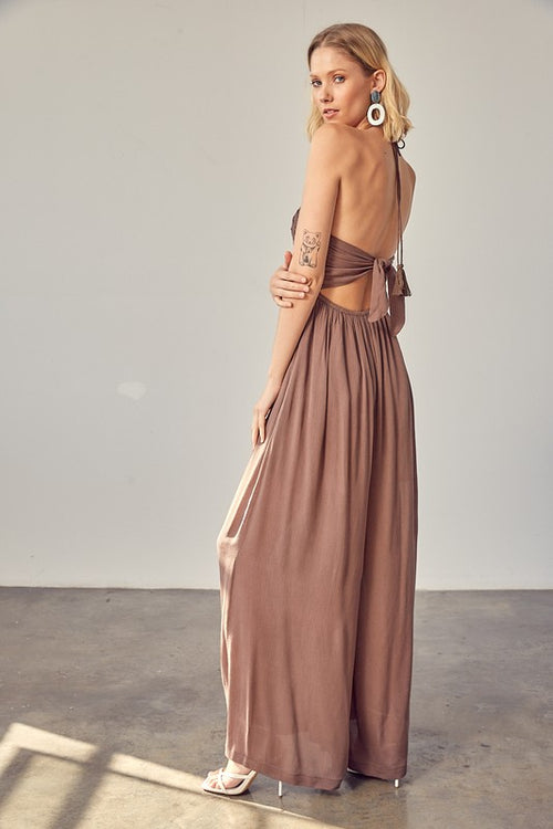 Flowy Halter Tie Back Jumpsuit