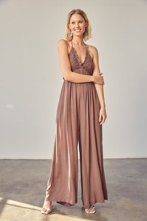 Flowy Halter Tie Back Jumpsuit