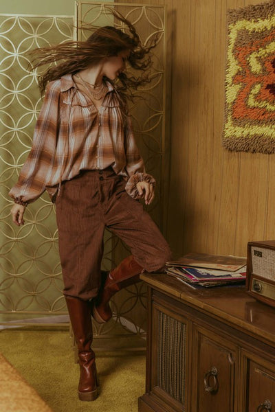 Plaid Peasant Blouse