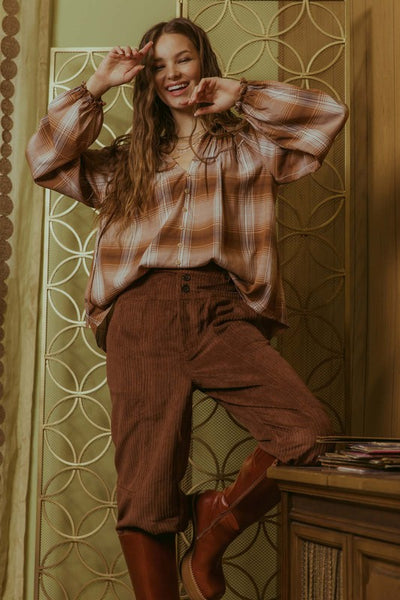 Plaid Peasant Blouse