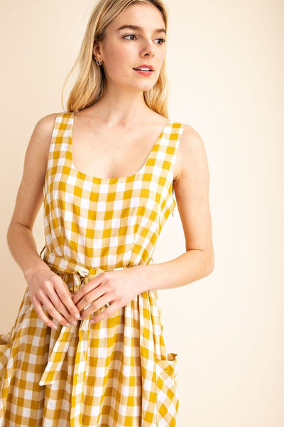 Plaid Midi-Dress with Pockets