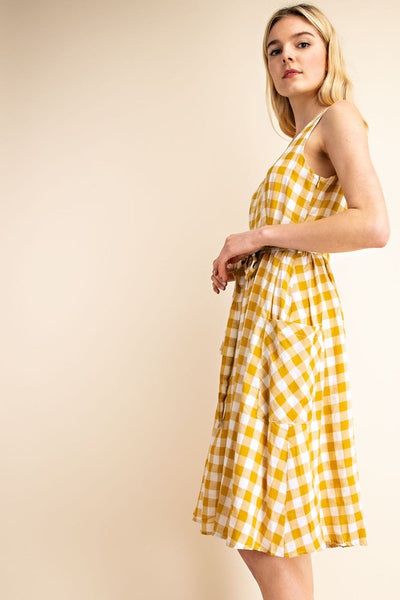 Plaid Midi-Dress with Pockets