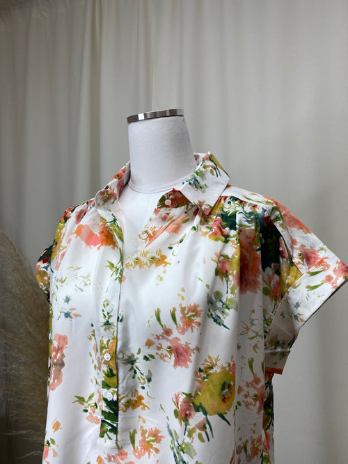 Button Front Spring Floral Blouse
