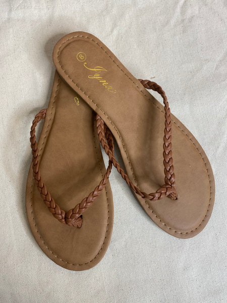 Faux Leather Braided Flip Flops