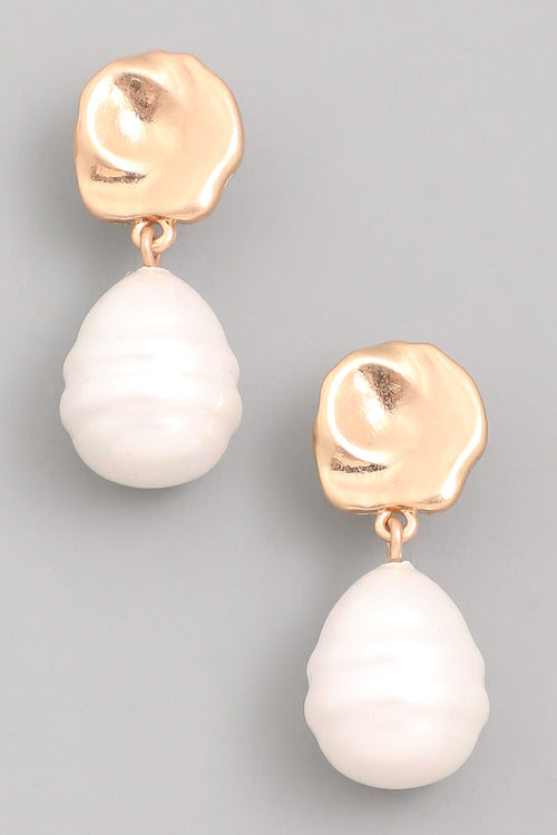 Faux Pearl + Gold Drop Earrings