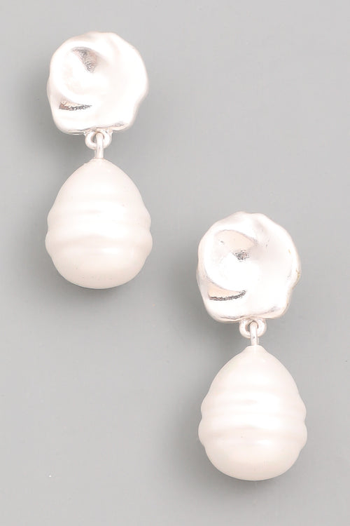 Faux Pearl + Silver Drop Earrings
