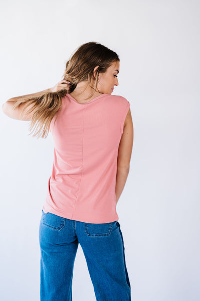 Lucy Ribbed Henley Top - Pink