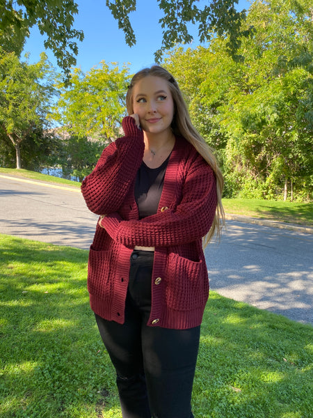 Burgundy Cable Knit Cardigan