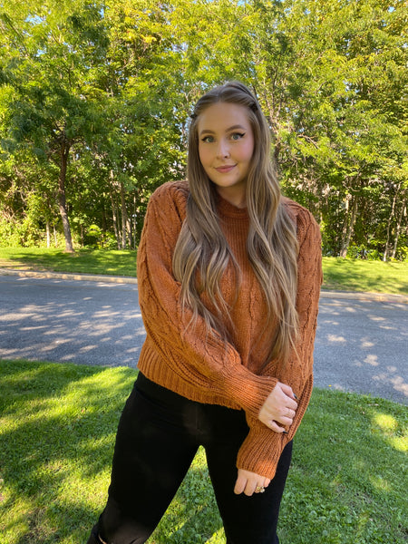 Pull Over Cable Knit Sweater in Burnt Orange