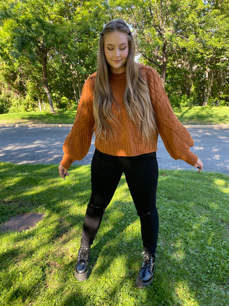 Pull Over Cable Knit Sweater in Burnt Orange