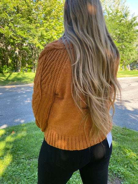 Pull Over Cable Knit Sweater in Burnt Orange