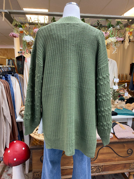 Olive Cardi with Textured Sleeve