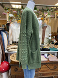 Olive Cardi with Textured Sleeve