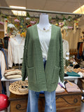 Olive Cardi with Textured Sleeve