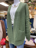 Olive Cardi with Textured Sleeve