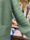 Olive Cardi with Textured Sleeve