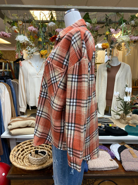 Rust + Neutral Plaid Flannel Shacket