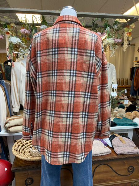 Rust + Neutral Plaid Flannel Shacket