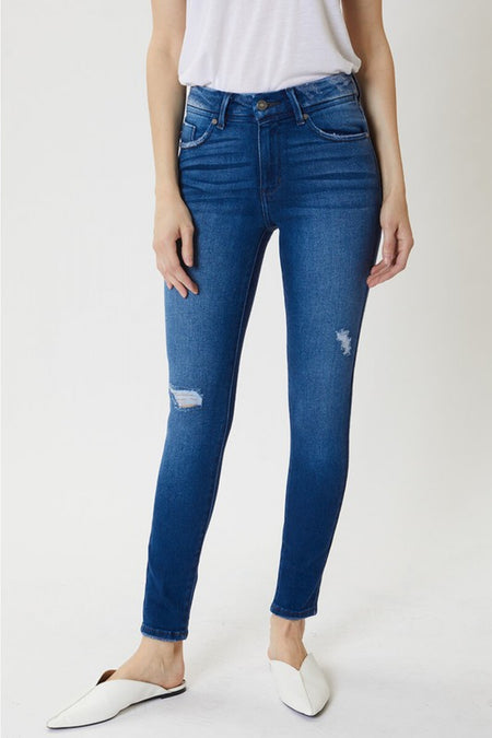 High Rise Button Fly Straight Leg Jeans
