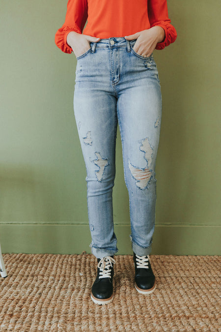 Live For This Distressed Hem Jeans