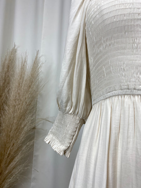 Cream Satin Midi Dress