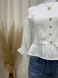 Square Neck Eyelet Peplum Top