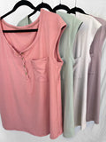 Lucy Ribbed Henley Top - Pink