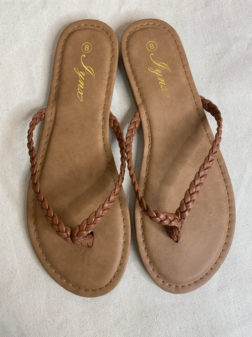 Faux Leather Braided Flip Flops