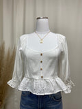 Square Neck Eyelet Peplum Top